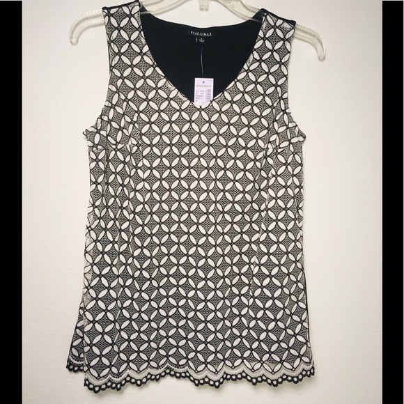 Dress Barn Tops - ROZ & ALI EMBROIDERED WHITE and BLACK DAISIES